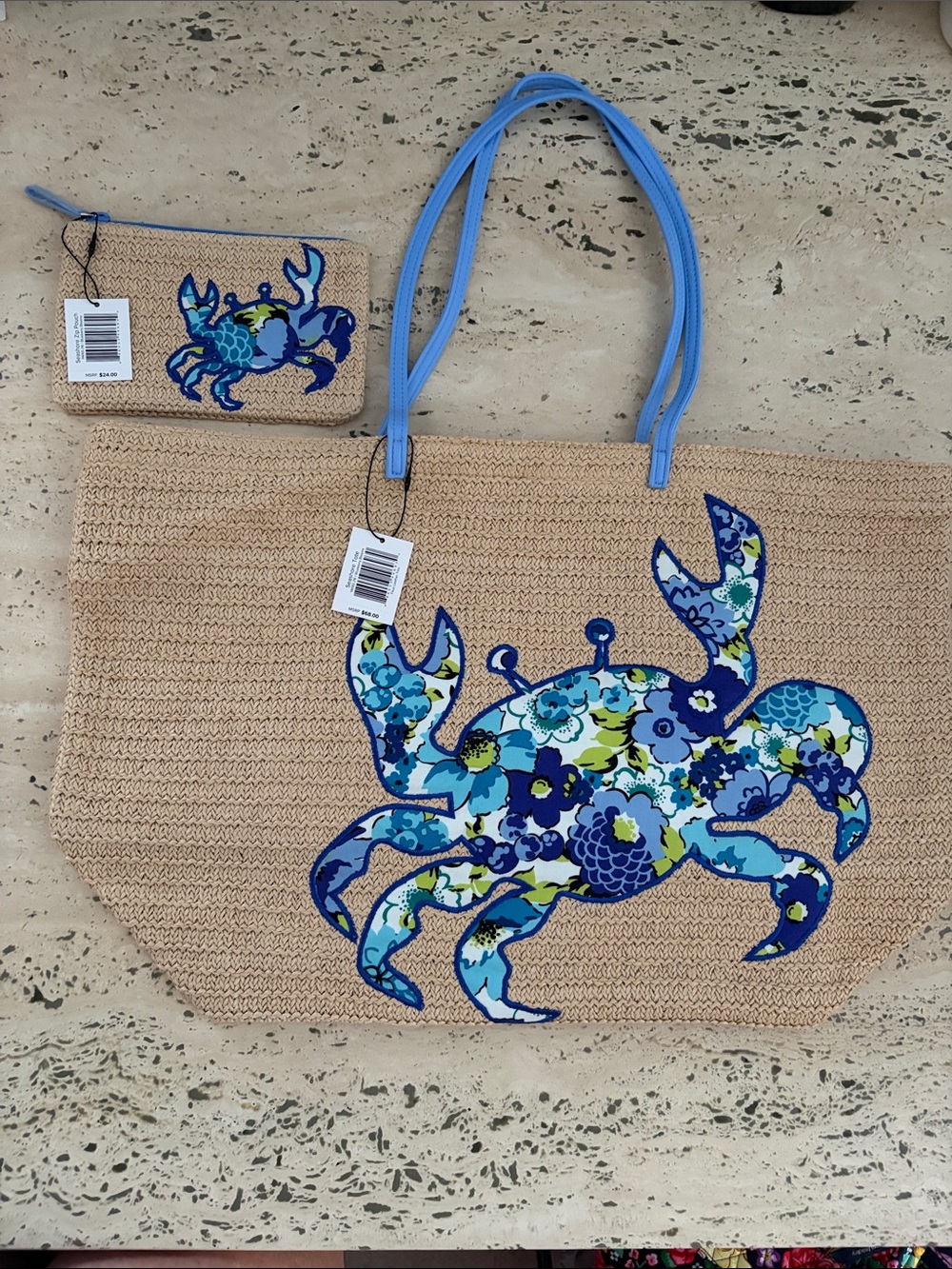 Vera Bradley Seashore Tote & Seashore Zip Pouch Blueberry Blooms